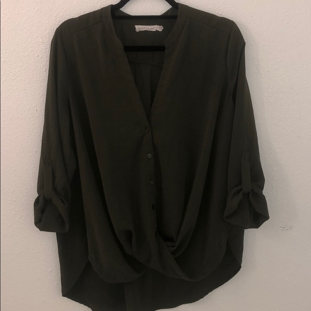Army Green Blouse with Bunch Detailing on front
